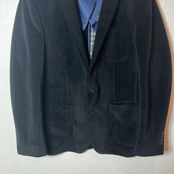 Nick Graham Black Herringbone Print Velvet Blazer 38R - Picture 4 of 8